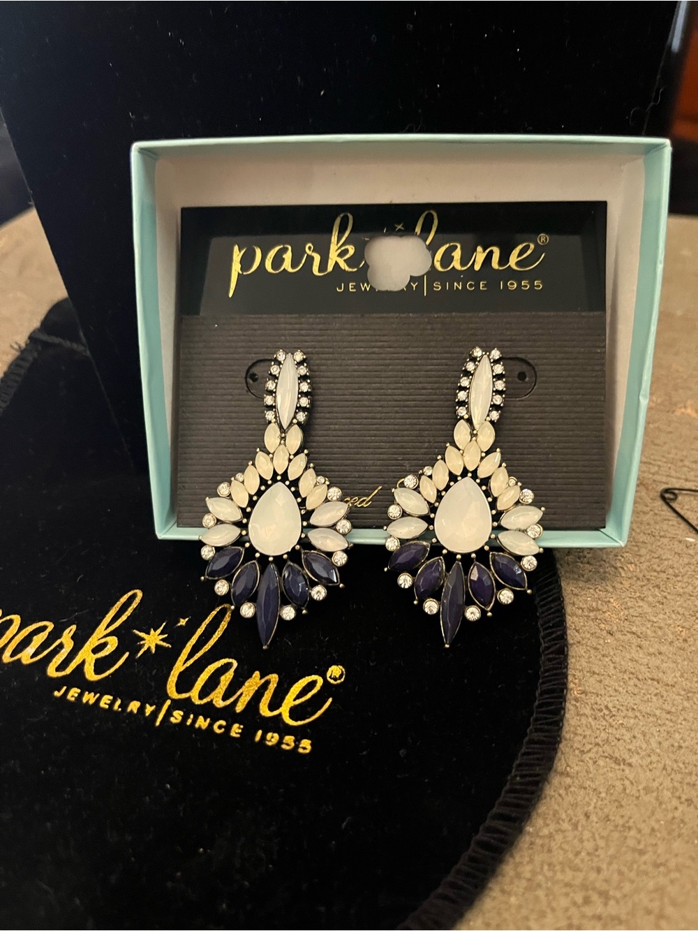 Park Lane White and Navy Statement Teardrop Earrings